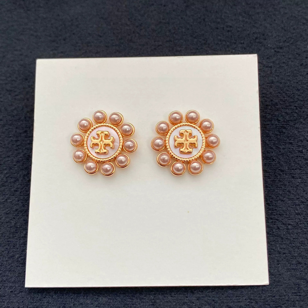 Tory Burch Pair Imitation Pearl Floral Gold Plated Sunflower Earrings